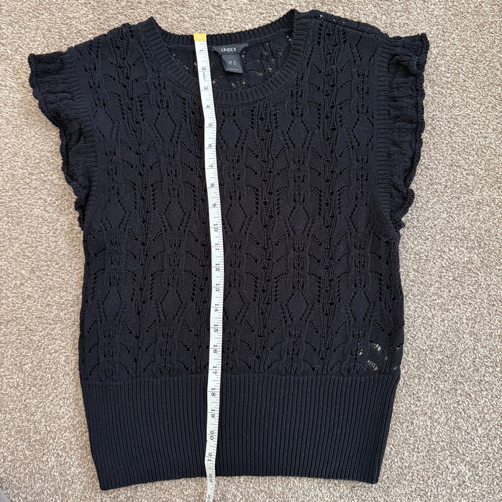Lindex (Sweden) Black Loose Knit Flutter Sleeve Top Women’s Medium - Picture 5 of 9